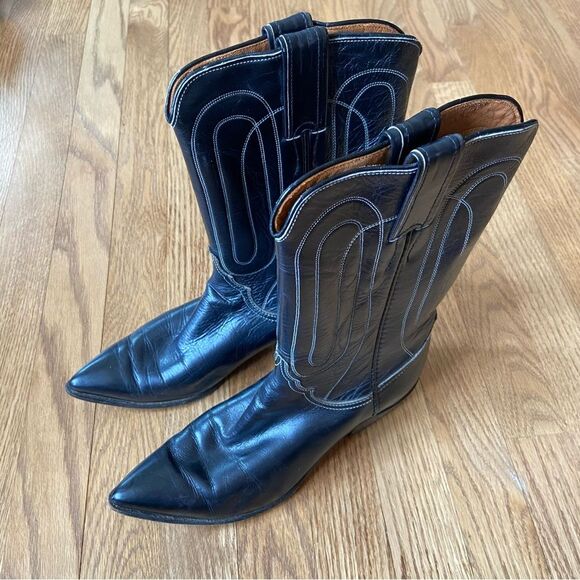 VINTAGE JUSTIN 1879 FORT WORTH TEXAS BLACK COWBOY BOOTS SIZE 7 1/2 main image 4